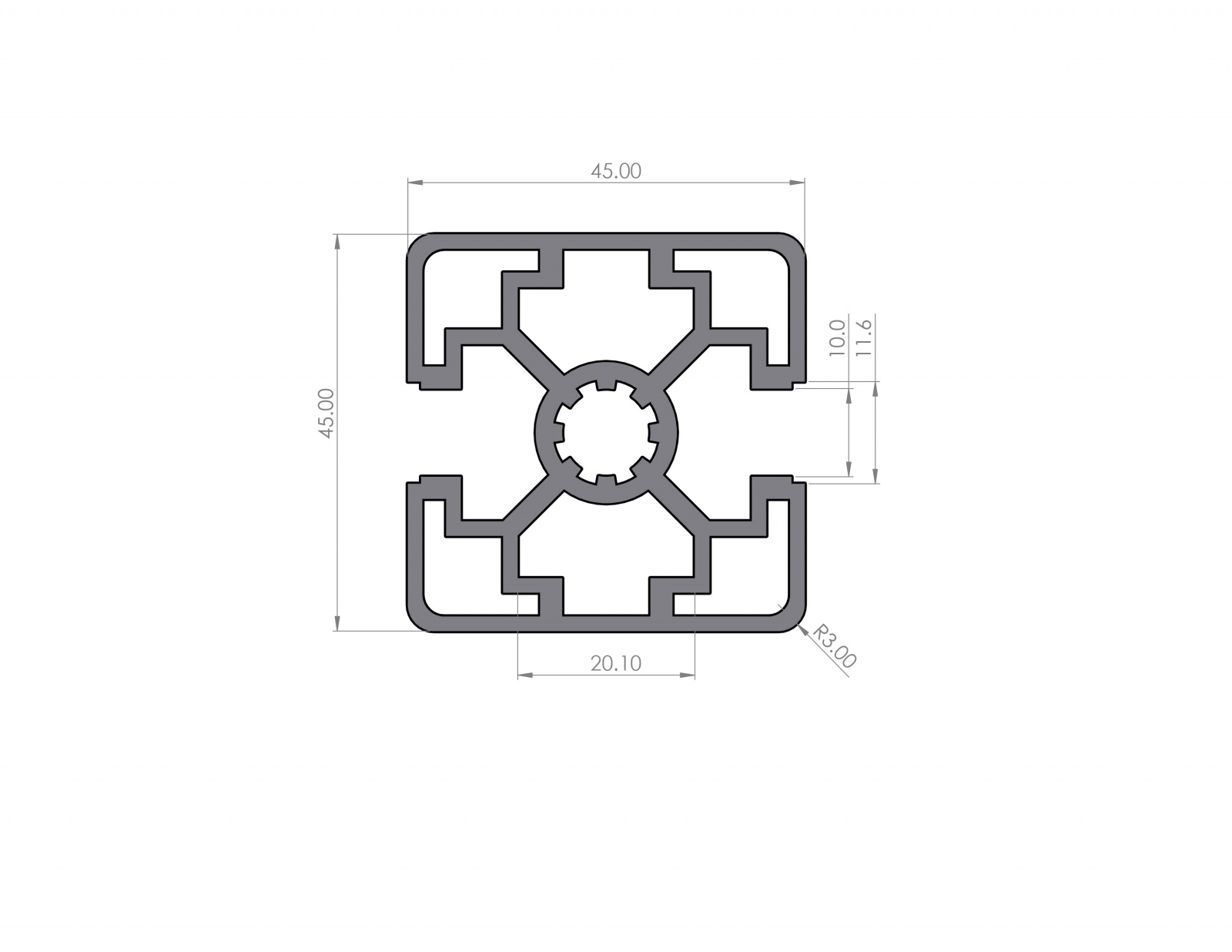 Aluminium profile 45x45 groove 10 light B-type 2N180